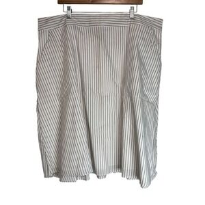 Lane Bryant Plus Sz22 24 Skirt White Blue Stripe Cotton Smocked Waist Midi Skirt